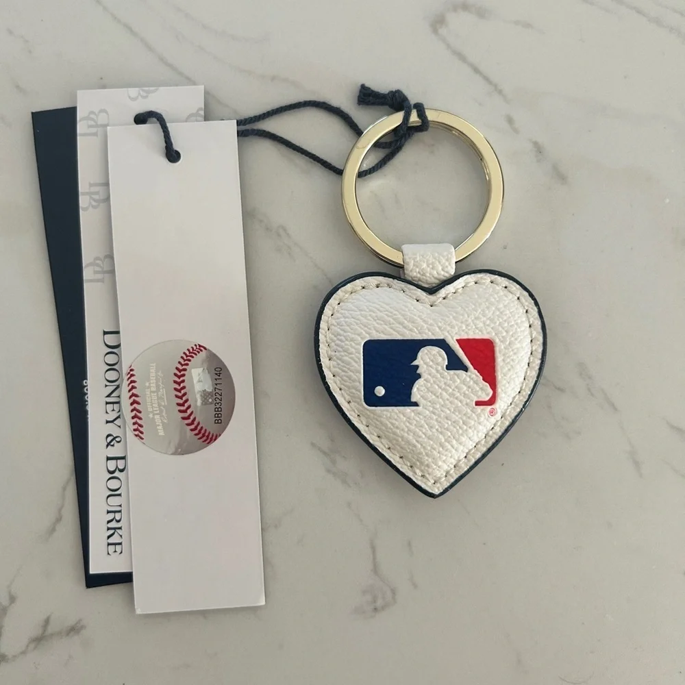 Dooney & Bourke MLB Heart Keychain – White Leather, Gold Hardware- NWT